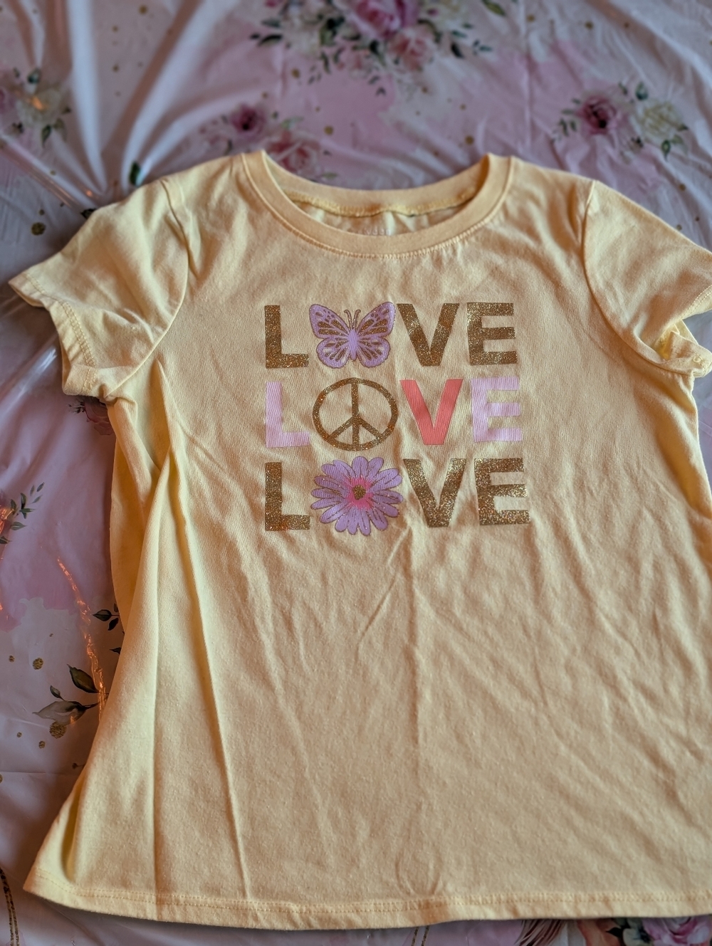 btween Yellow Graphic 'LOVE' Tee with Pink Accents/ Girls 12
